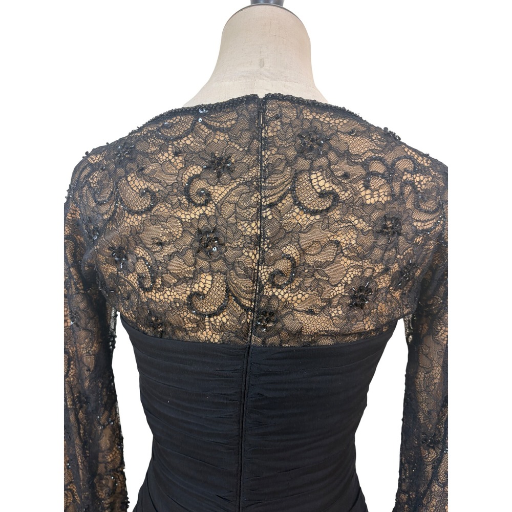 Tadashi Collection Cocktail Dress  2 Black Silk illusion Lace Ruched‎ Event chic - Picture 7 of 9